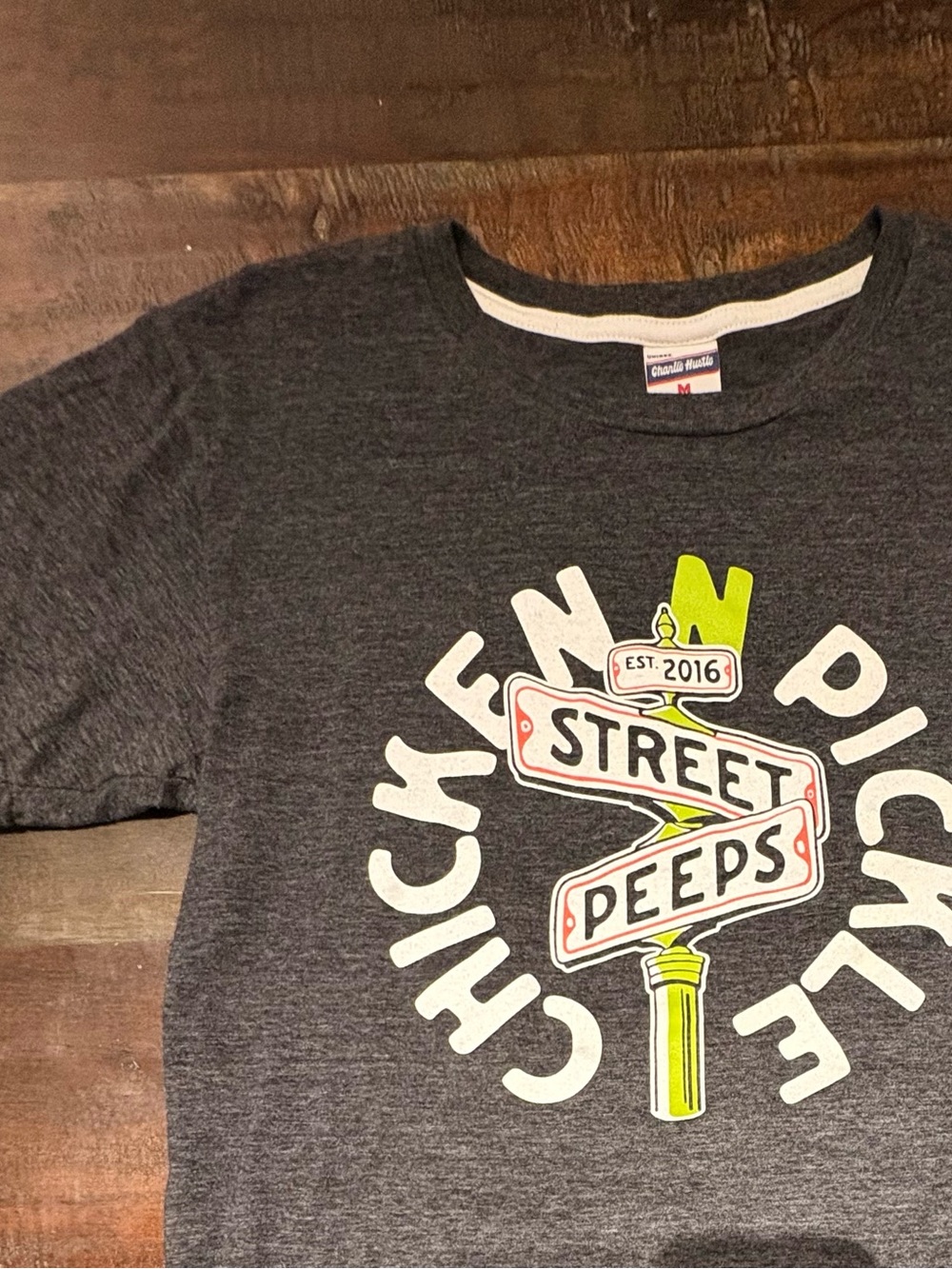 CHARLIE HUSTLE Street Peeps Graphic Tee - Charcoal with Neon Yellow Accent